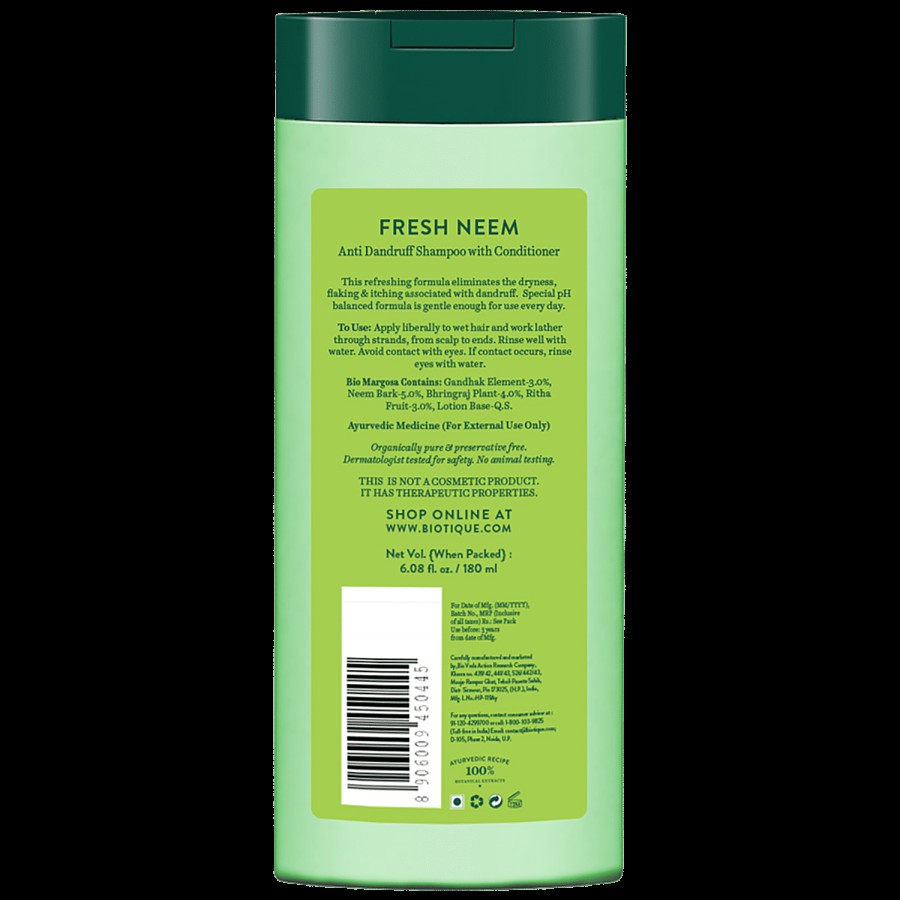 BIOTIQUE Fresh Neem Anti Dandruff Shampoo With Conditioner - Reduces Dryness