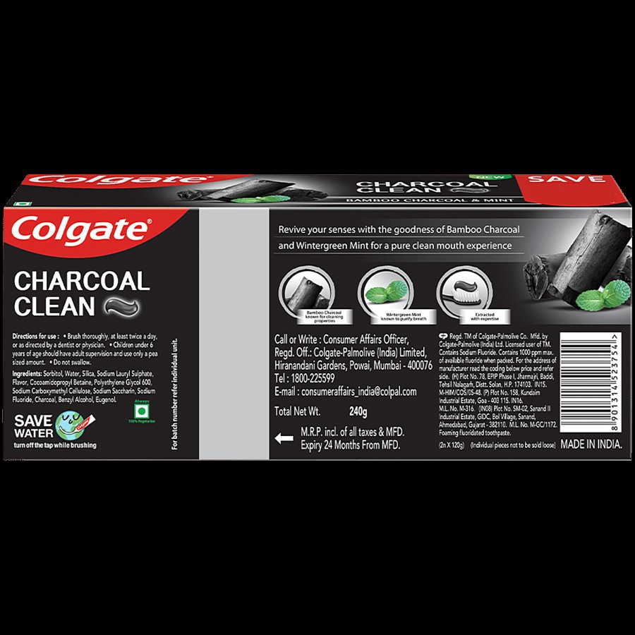 Colgate Charcoal Clean Gel Toothpaste - Bamboo Charcoal & Mint