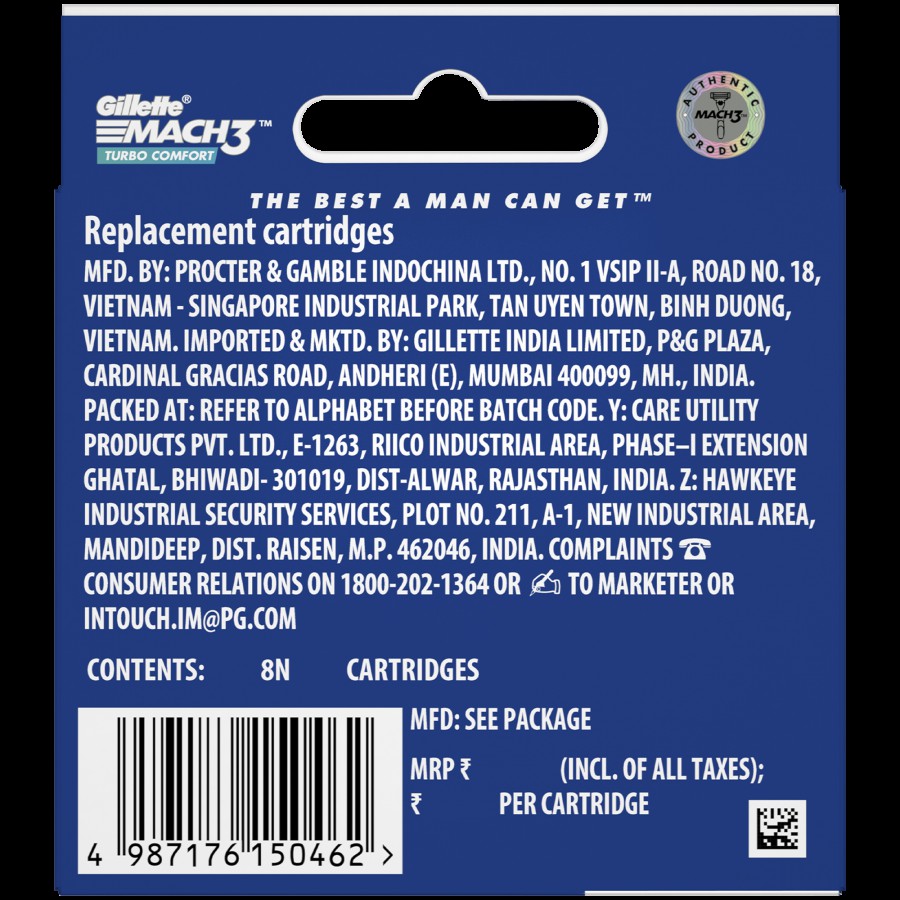 Gillette Mach 3 Turbo Manual Razor Blades for MenPack of 8 Cartridges