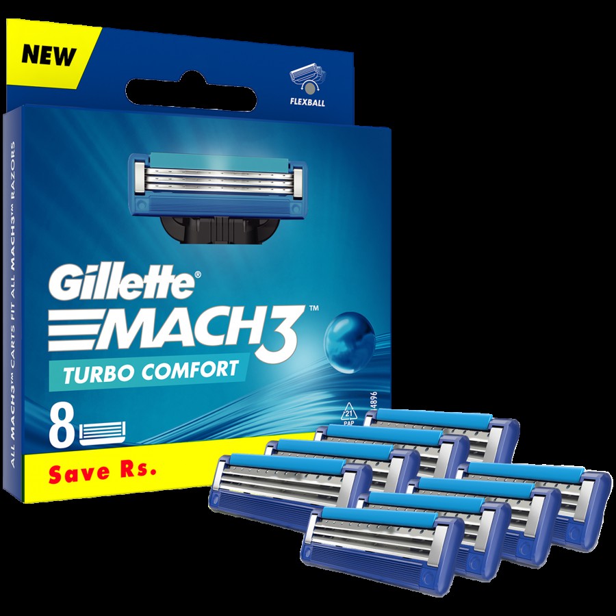 Gillette Mach 3 Turbo Manual Razor Blades for MenPack of 8 Cartridges