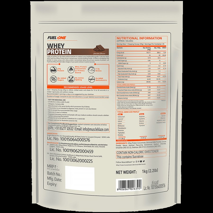 MuscleBlaze Fuel One Whey Protein Powder - Chocolate Flavour