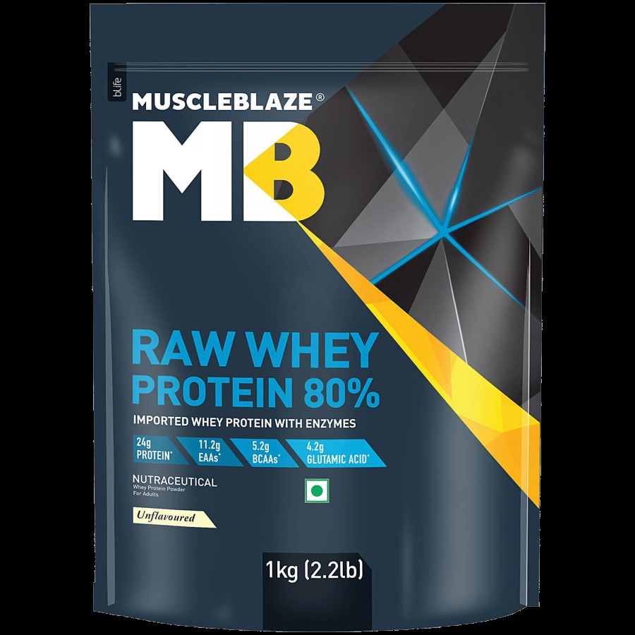 MuscleBlaze Raw Whey Protein Concentrate - 80% With Added Digestive Enzymes