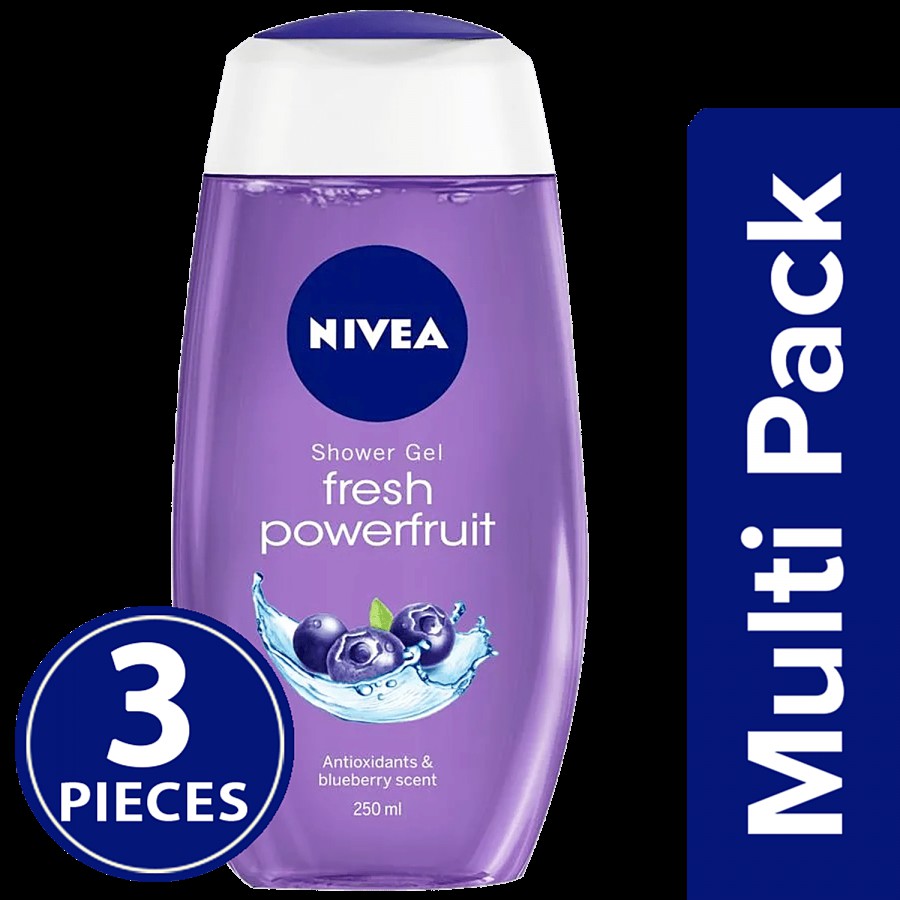 NIVEA Fresh Powerfruit Shower Gel Body Wash With Antioxidants & Blueberry Scent