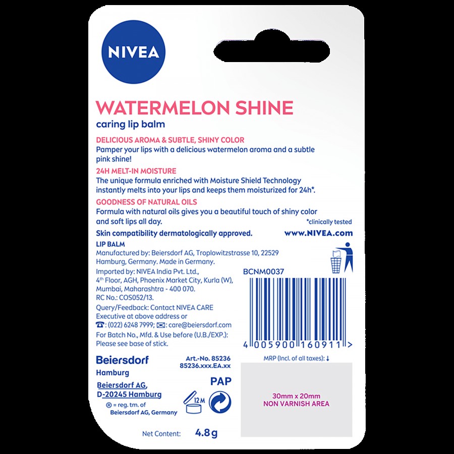 NIVEA Watermelon Shine Caring Lip Balm - With Natural Oils