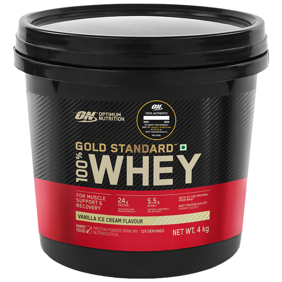 Optimum Nutrition Gold Standard 100% Whey Protein Powder - Vanilla Ice Cream Flavour