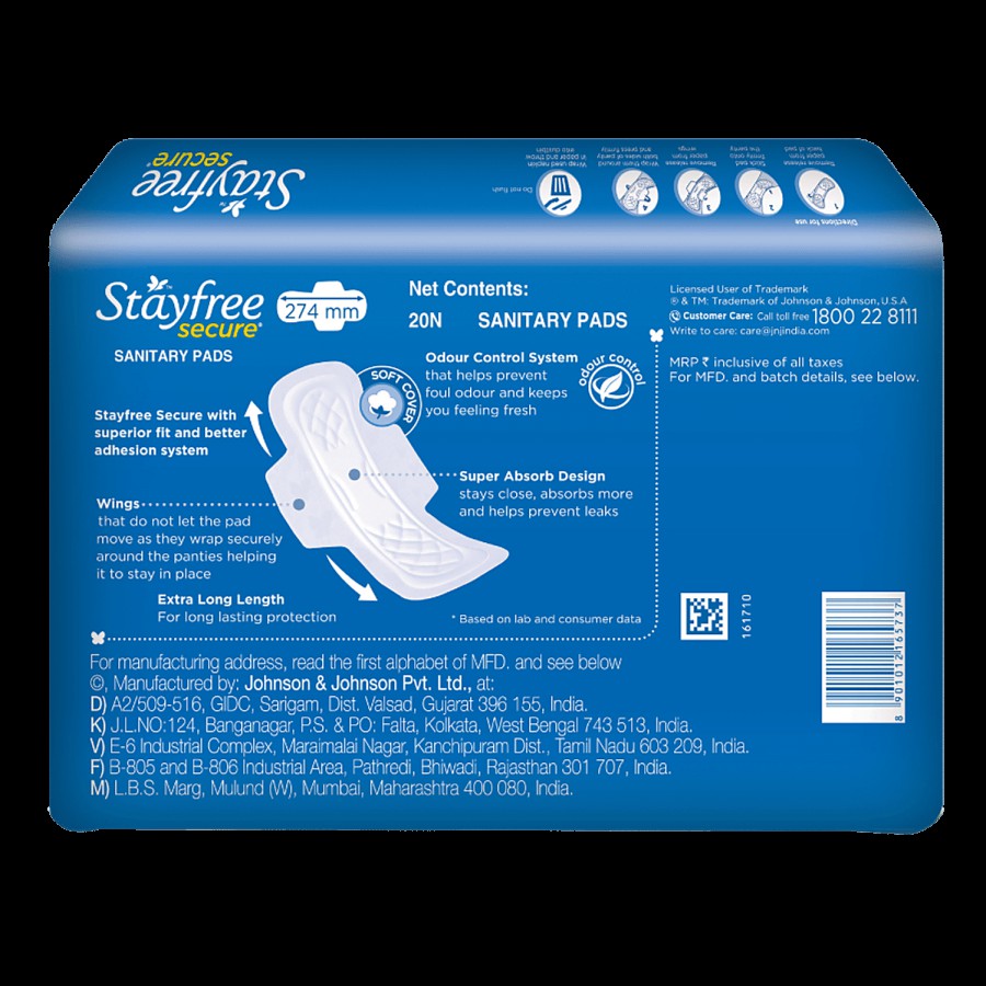 STAYFREE Sanitary Pads - Secure XL Cottony Soft With Wings