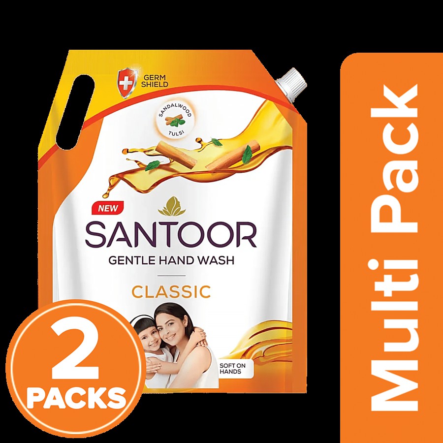 Santoor Classic Gentle Hand Wash - With Goodness Of Sandalwood & Tulsi