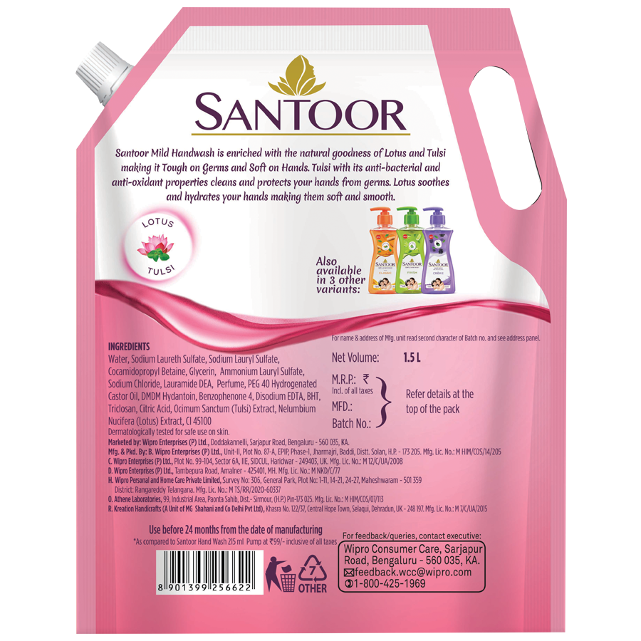 Santoor Mild Gentle Handwash - Lotus & Tulsi