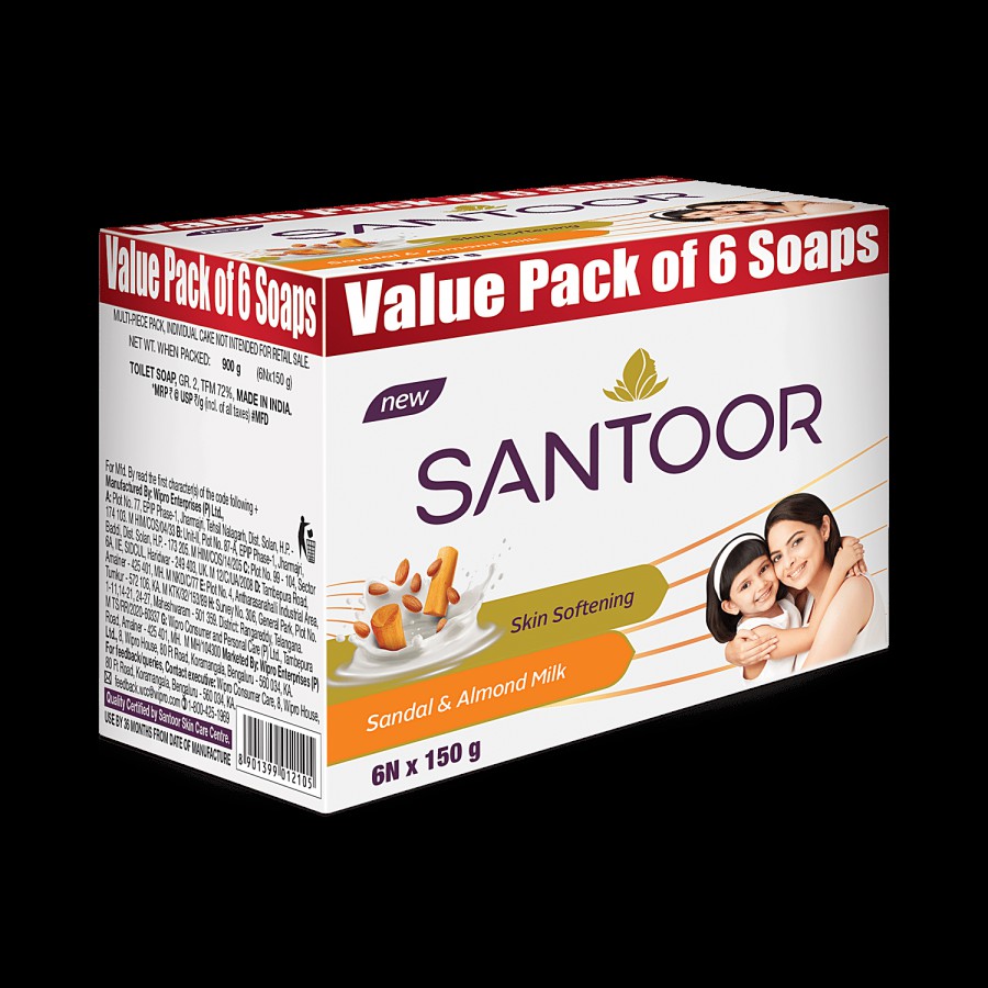 Santoor Skin Softening Sandal & Almond Milk Bathing Soap