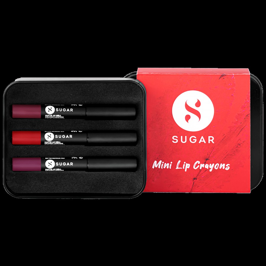 Sugar Cosmetics Matte As Hell Crayon Lipstick Mini Sets - Highly Pigmented