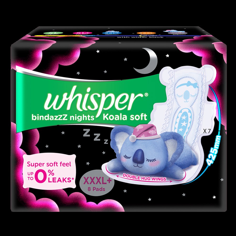 Whisper Bindazzz Nights Koala Soft Sanitary Pads - XXXL+