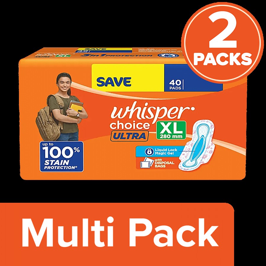 Whisper Choice Ultra Sanitary Pads - XL