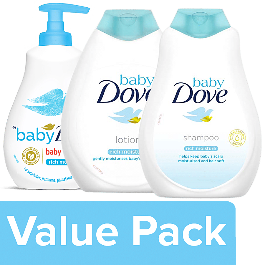 Baby Dove Rich Moisture - Hair to Toe Baby Wash + Baby Lotion + Baby Shampoo(400 ml Each)