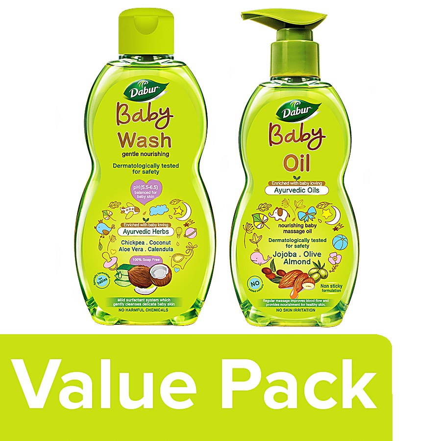 Dabur Baby Wash 200ml+Baby Massage Oil 500ml(No Harmful Chemicals & Tear Free Formula)