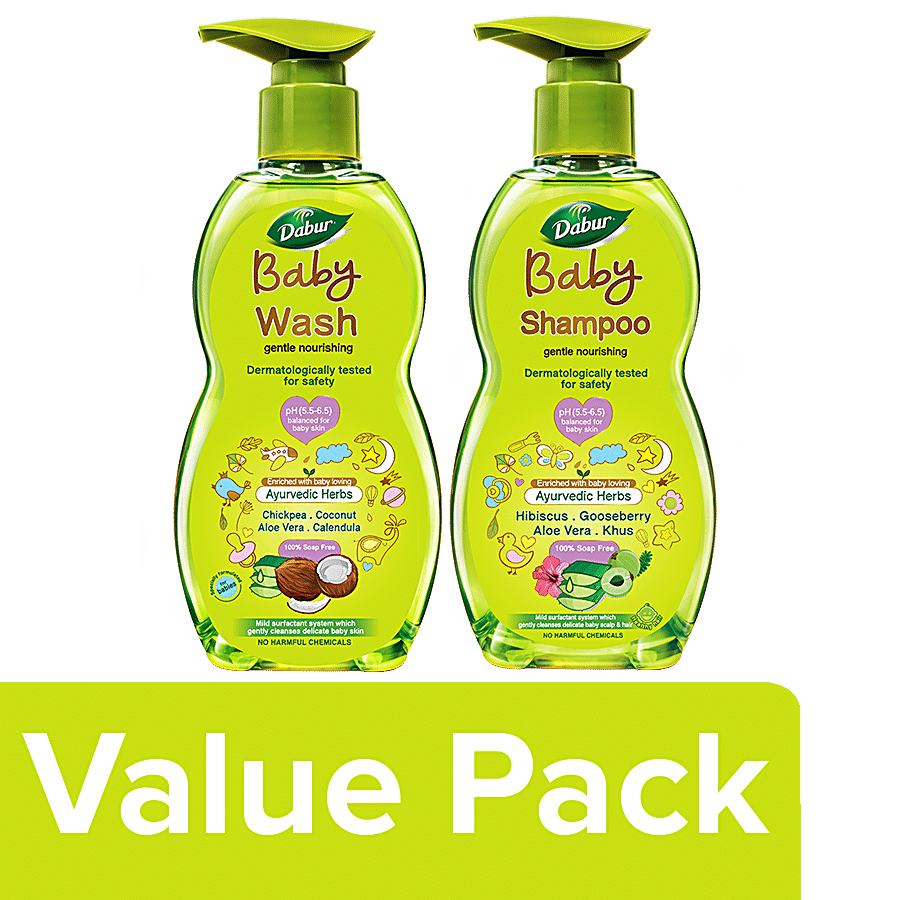 Dabur Baby Wash 500ml + Baby Shampoo 500ml (No Harmful Chemicals & Tear Free Formula)