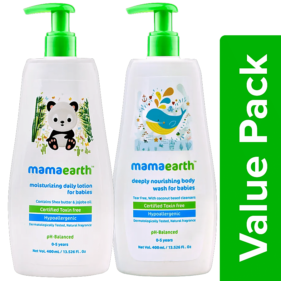 Mamaearth Deeply Nourishing Baby Wash 400 ml + Moisturizing Daily Lotion For Babies 400 ml