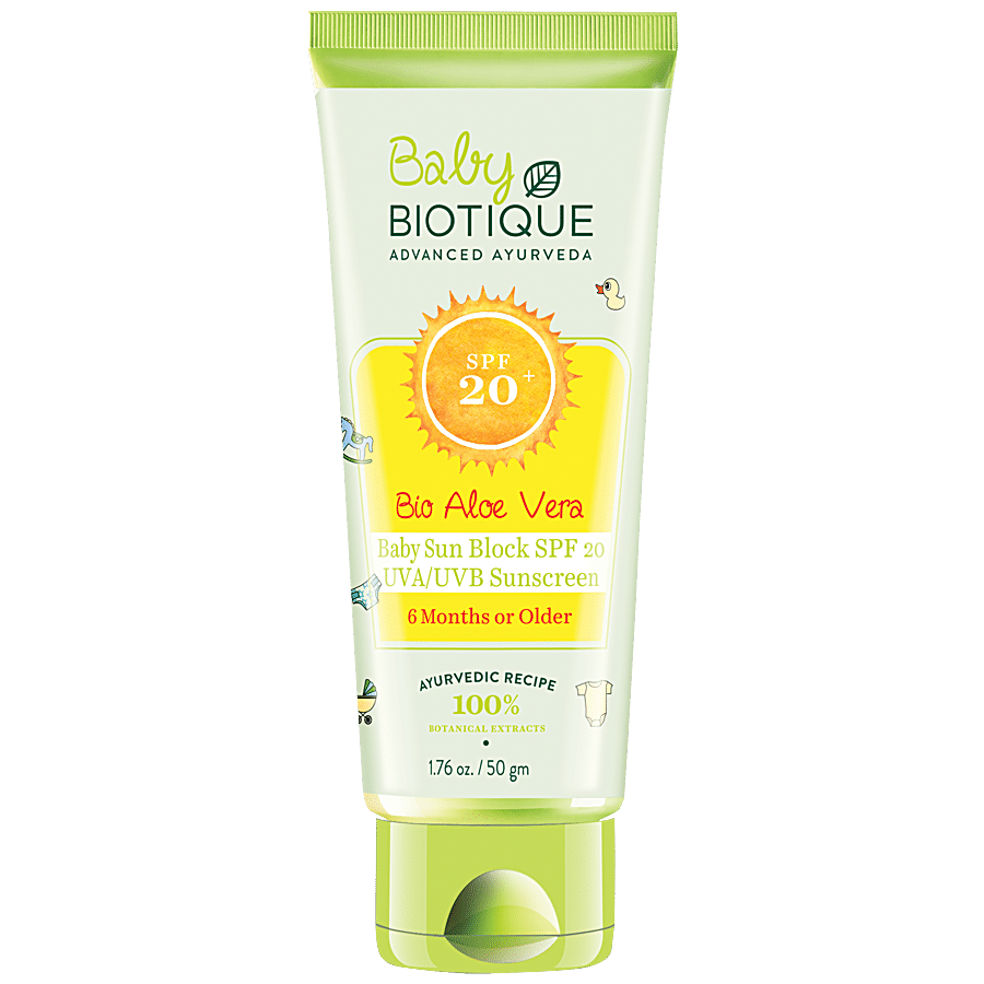 BIOTIQUE Bio Aloe Vera Baby Sun Block SPF 20 UVA/UVB Sunscreen - 6 Months Or Older