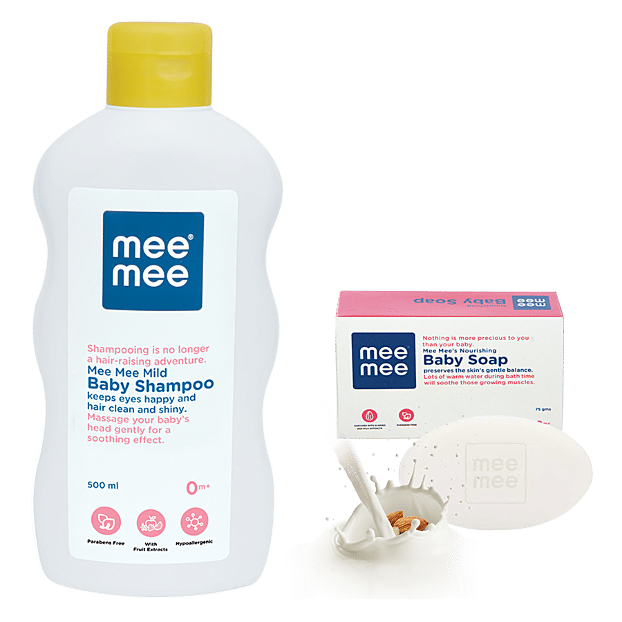 Mee Mee Mild Baby Shampoo 500 ml + Nourishing Baby Wellness Soap 100 g