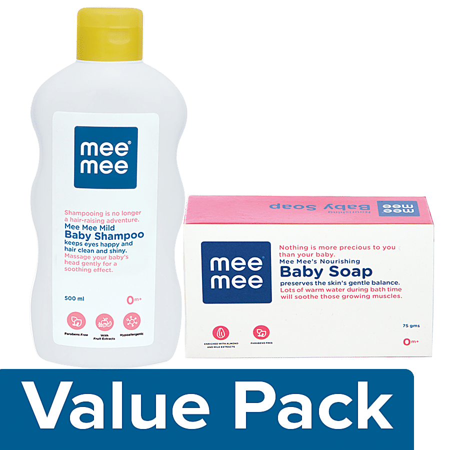 Mee Mee Mild Baby Shampoo 500 ml + Nourishing Baby Wellness Soap 100 g