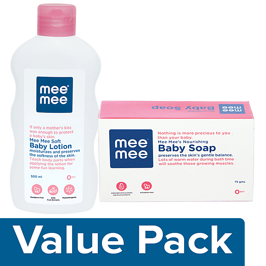 Mee Mee Soft Baby Lotion 500 ml + Nourishing Baby Wellness Soap 100 g