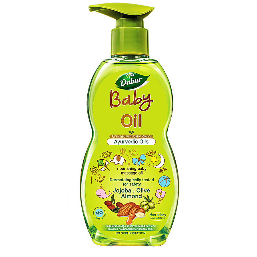 Dabur Baby Massage Oil- Non-Sticky 500ml + Baby Powder- No added Talc & Asbestos 300g