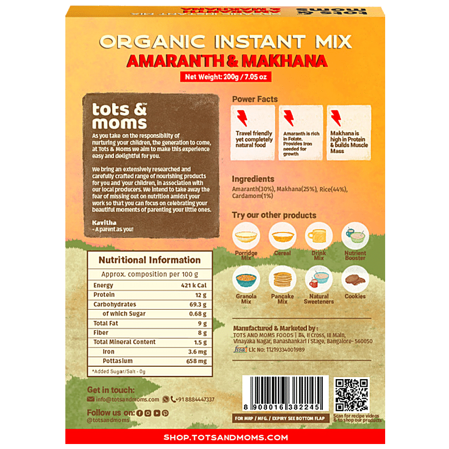 TOTS AND MOMS FOODS Organic Instant Mix - Amaranth & Makhana