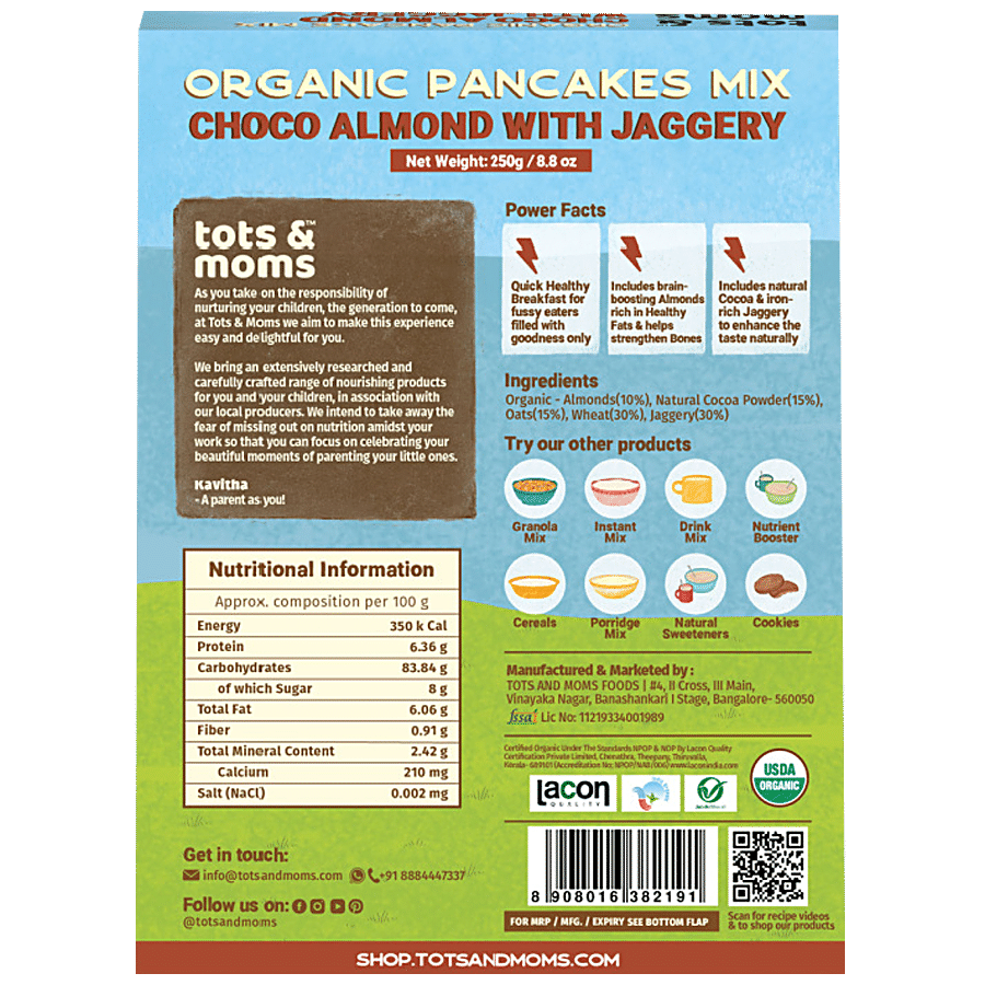 TOTS AND MOMS FOODS Organic Pancake Mix - Choco Almond With Jaggery