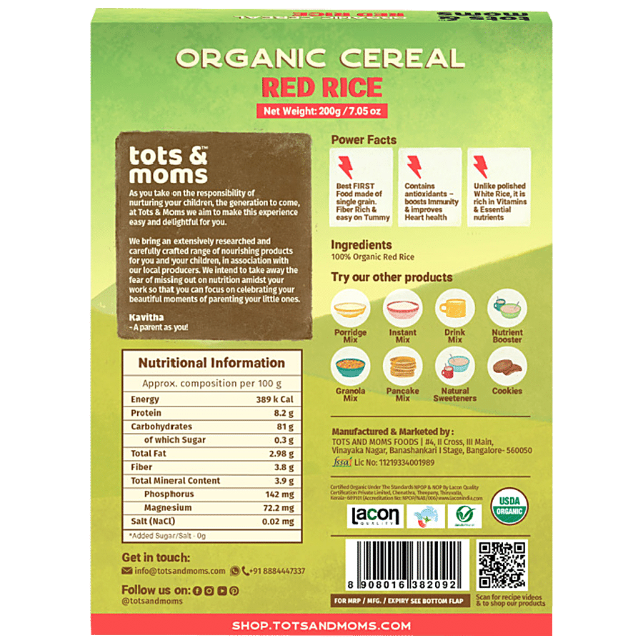 TOTS AND MOMS FOODS Red Rice - Organic Cereal