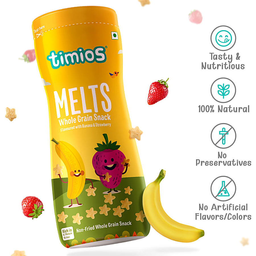 Timios Melts Non-Fried Whole Grain Snack - Flavoured with Banana & Strawberry