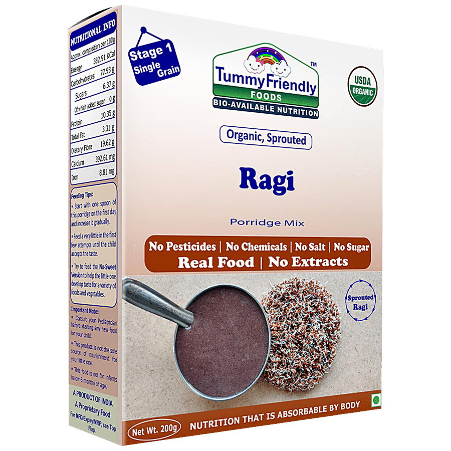 TummyFriendly Foods Organic Sprouted Ragi Porridge Mix - USDA Organic Certified