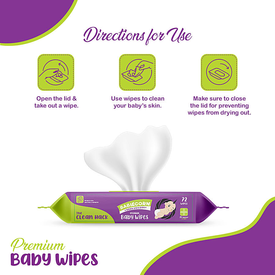 BABIECORN Premium 72 Biodegradable Baby Wipes (Combo of 3) 2X Thicker with Saffron & Turmeric 100% Viscose