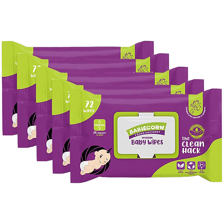 BABIECORN Premium 72 Biodegradable Baby Wipes (Combo of 5)