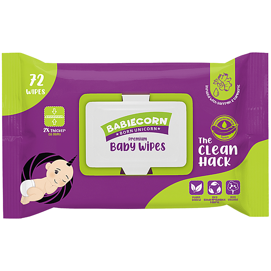 BABIECORN Premium 72 Biodegradable Baby Wipes (Pack of 1) 2X T