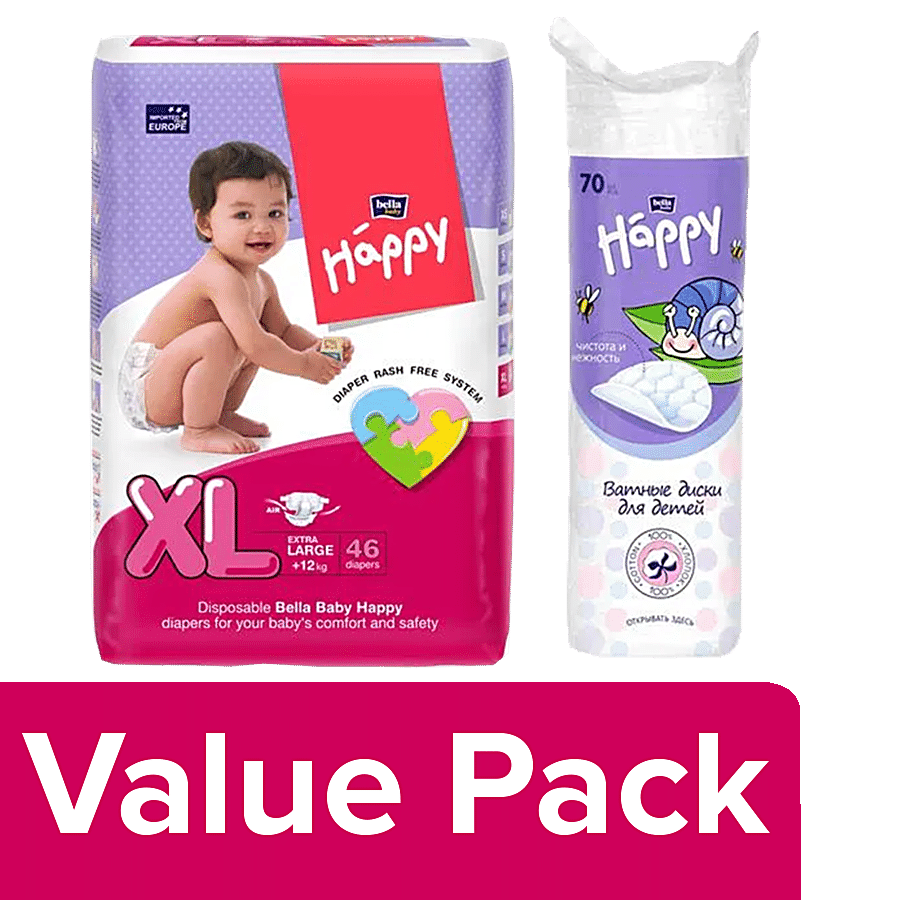 Bella Baby Happy Xtra Large 46 pcs + Baby Happy Cotton Pads 70 pcs