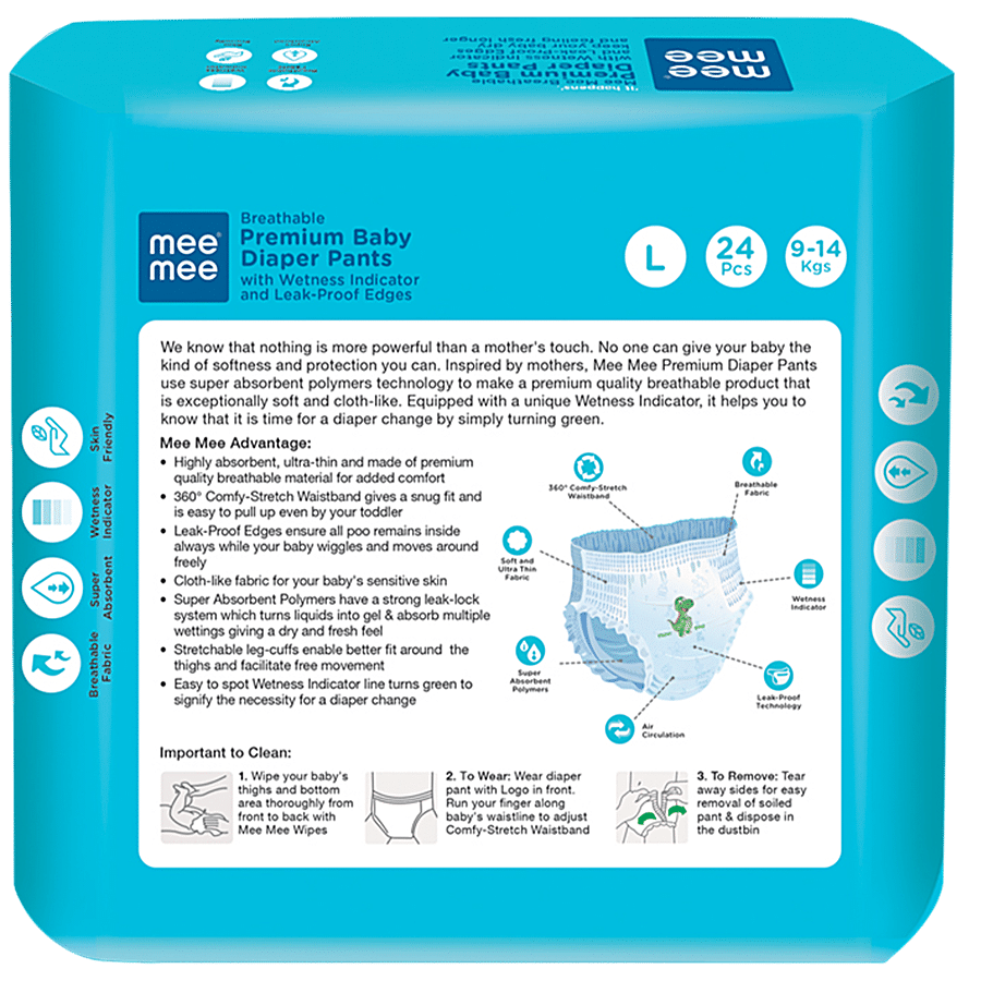 Mee Mee Breathable Premium Baby Diaper Pants With Wetness Indicator - Large