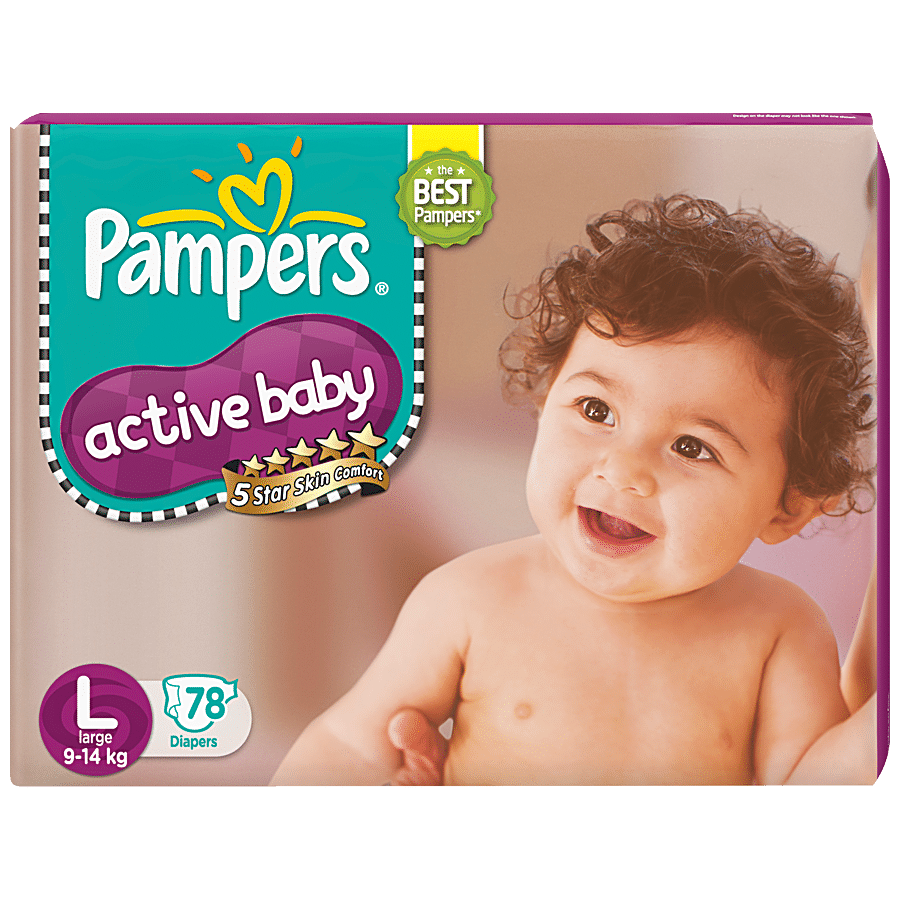 Pampers  Active Baby Tape Style Diapers - L 78 pcs + M 90 pcs + XL 56 pcs