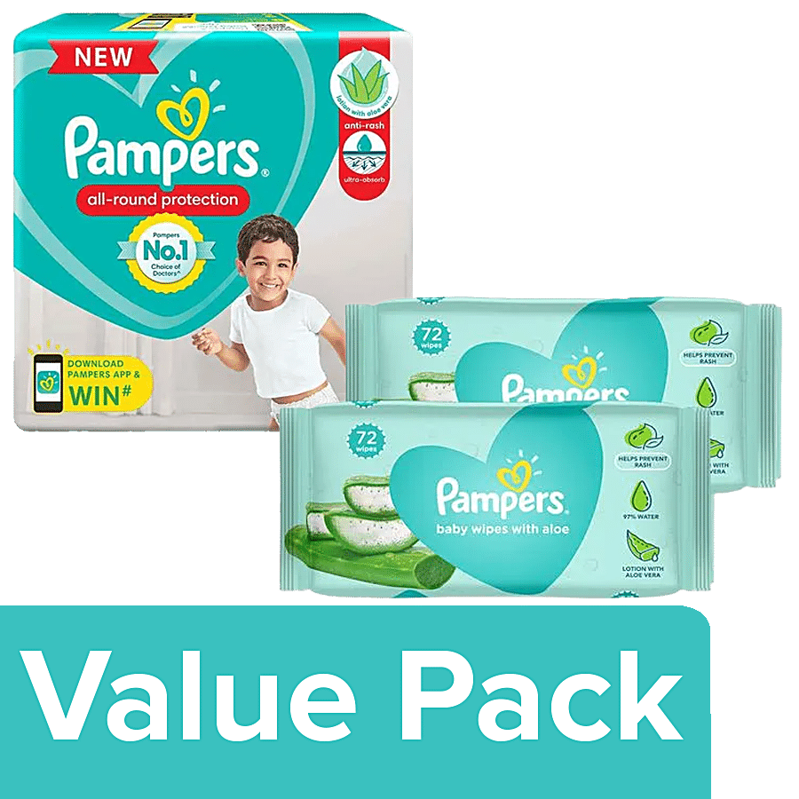 Pampers  Diaper Pants XXXL 23 pcs + Baby Gentle Wet Wipes 72 pcs (Pack Of 2)