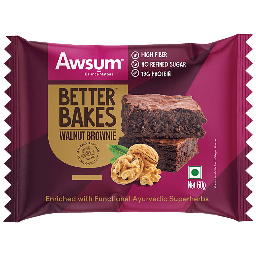 AWSUM Better Bakes Walnut Brownie With Ayurvedic Herbs - High Fibre