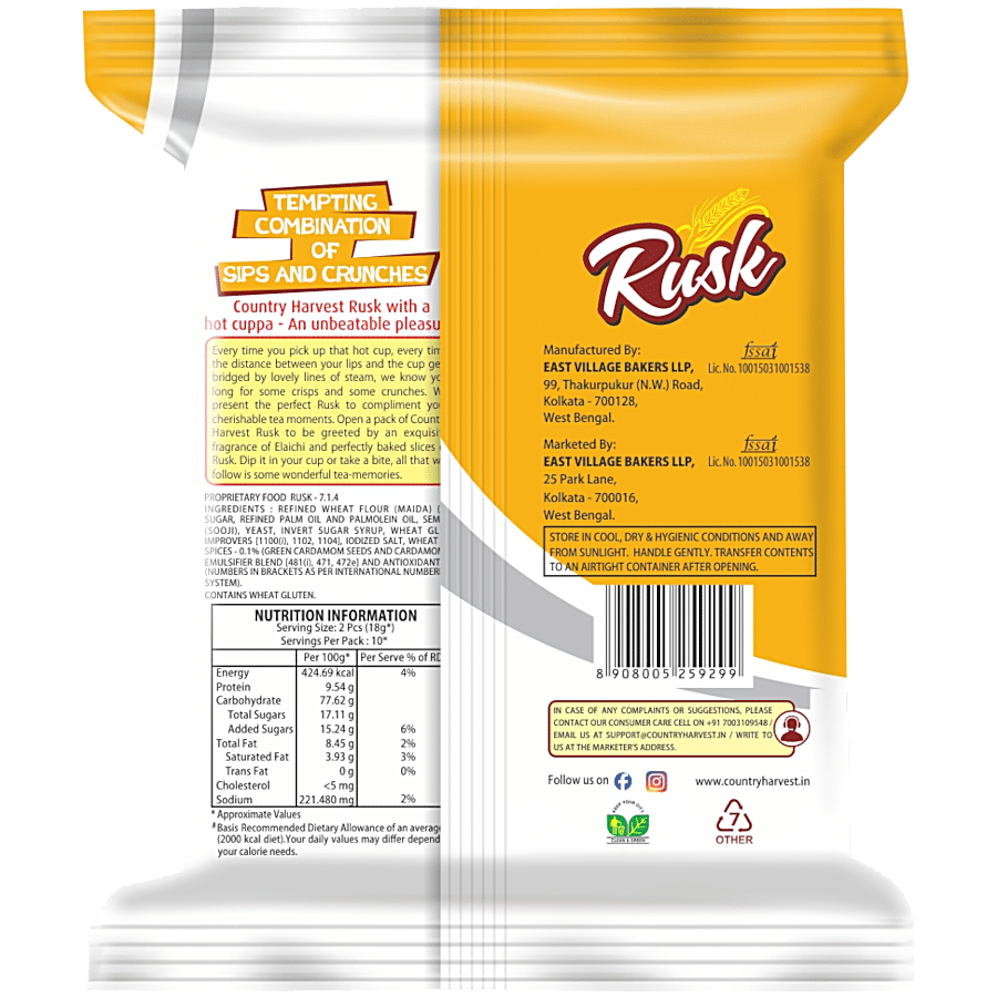 Country Harvest Elaichi Rusk - With Zero Trans Fat