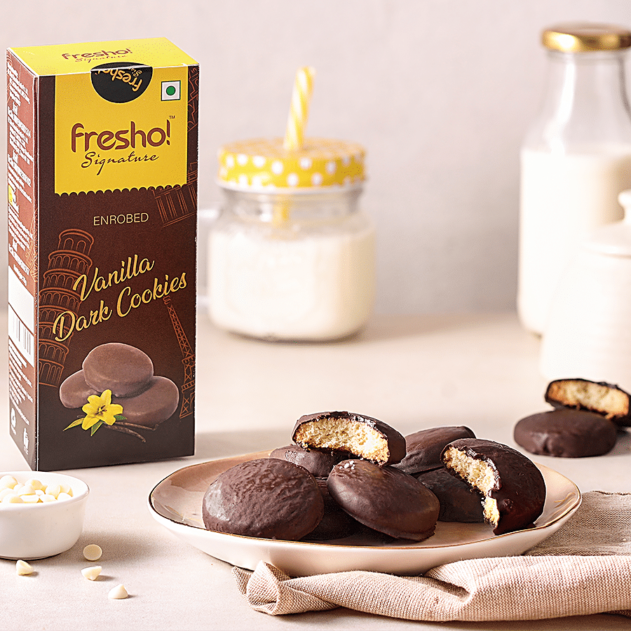 fresho! Signature Enrobed Vanilla Dark Chocolate Dipped Cookies