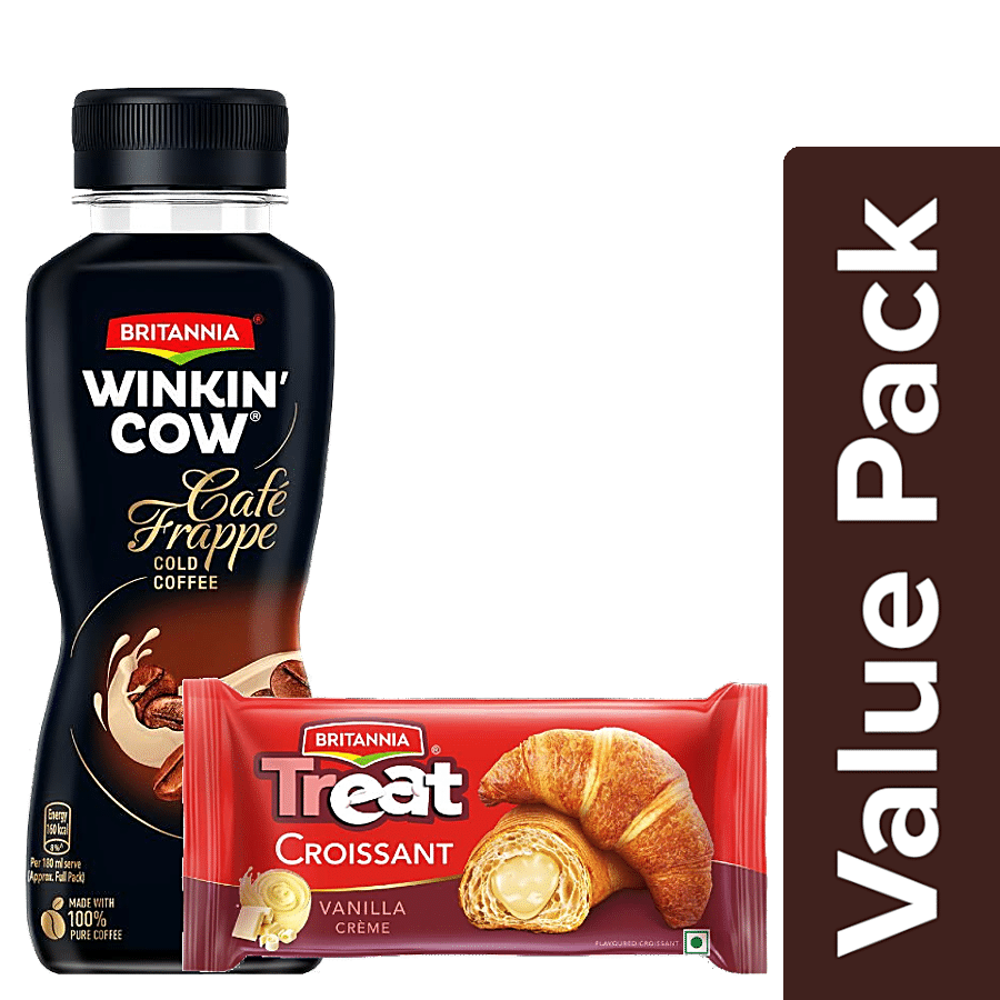 Britannia Winkin Cow Cold Coffee 180 ml + Treat Croissant - Cocoa Creme Filling 45 g