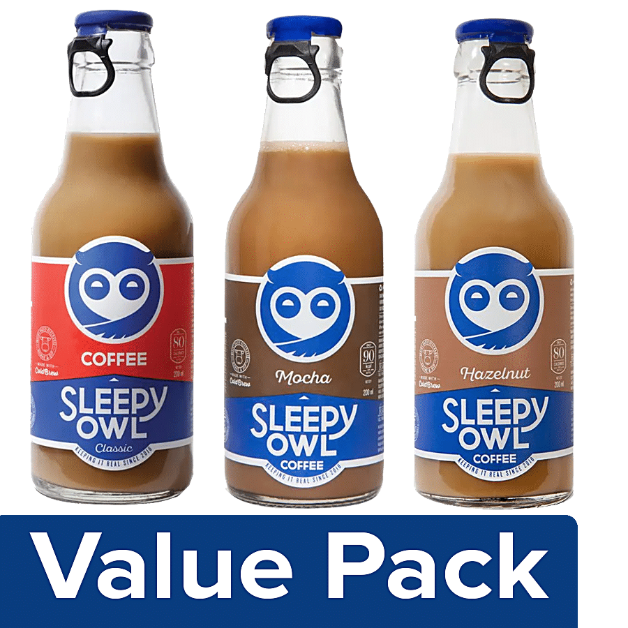 Sleepy Owl Cold Brew Coffee (Classic) + Cold Coffee - Mocha + Hazelnut Coffee (200 ml each)