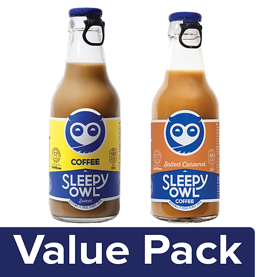 Sleepy Owl Cold Brew Coffee (Sweet) + Cold Coffee - Salted Caramel (200 ml each) Bottle