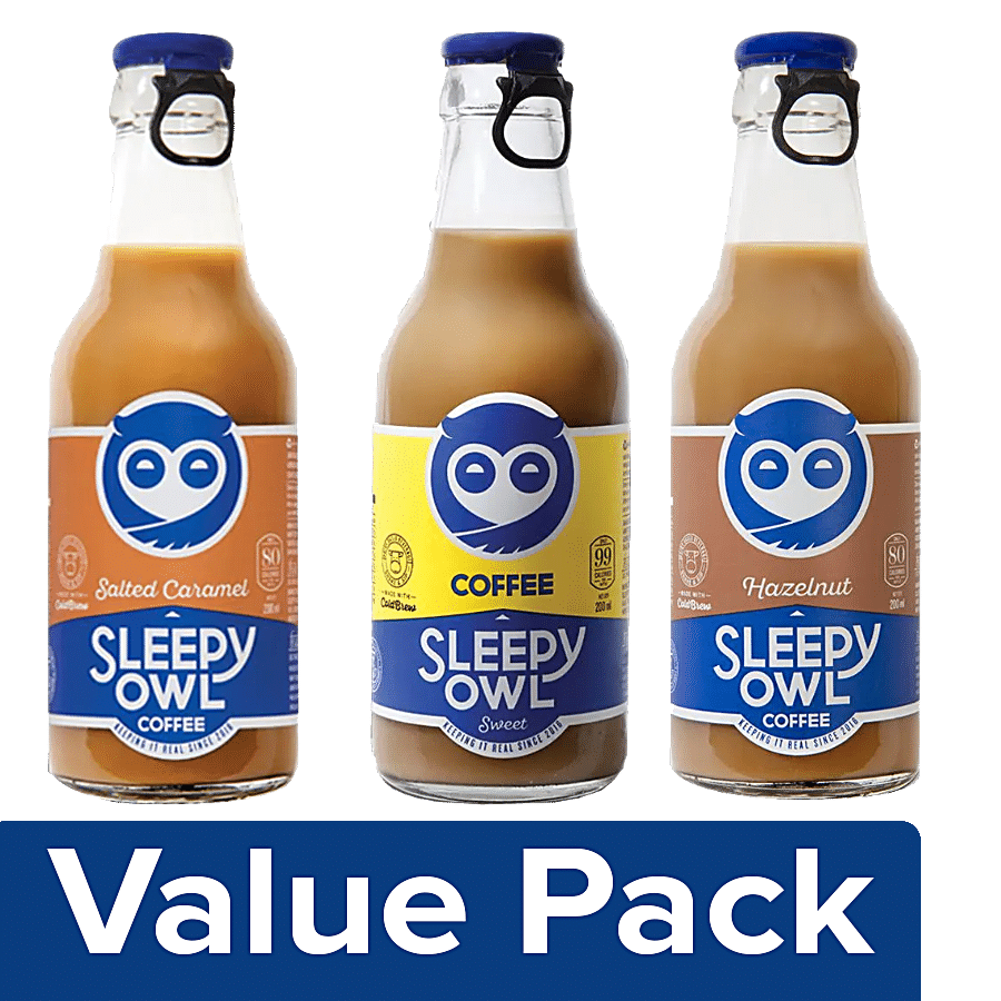 Sleepy Owl Cold Coffee-Salted Caramel +Cold Brew Coffee-Sweet +Hazelnut Coffee (200ml each)