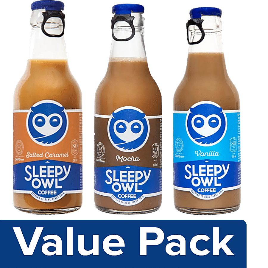 Sleepy Owl Cold Coffee - Salted Caramel + Mocha + Cold Brew Coffee - Vanilla (200 ml each)