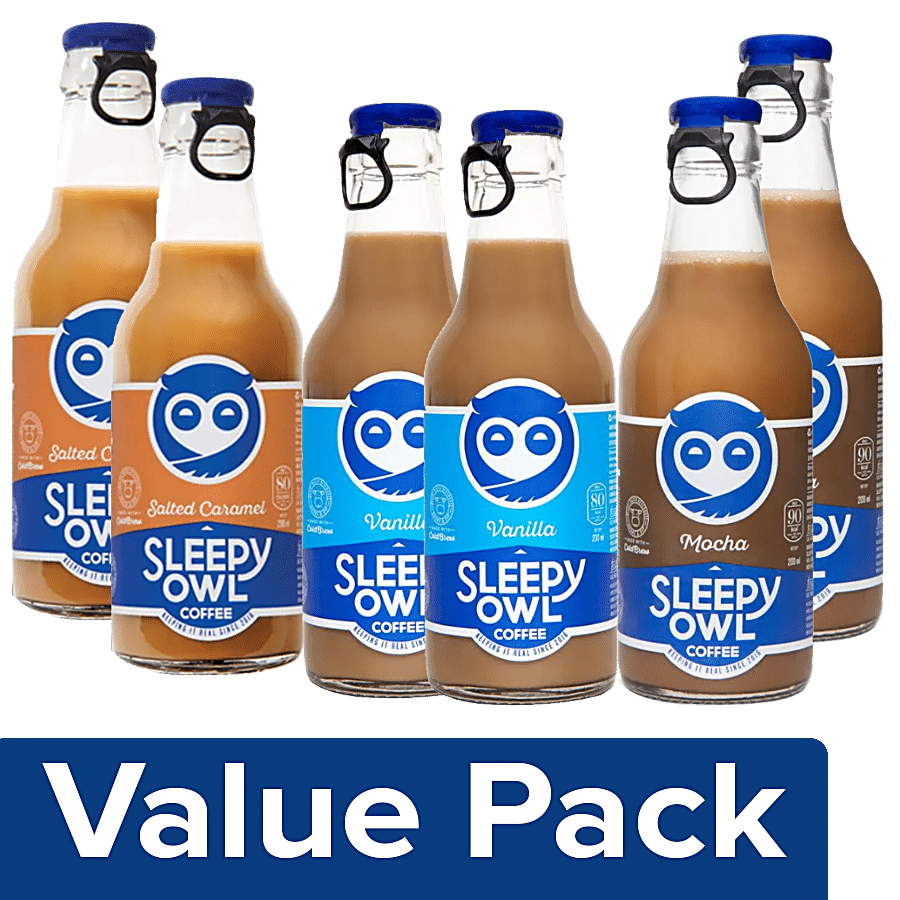 Sleepy Owl Cold Coffee-Salted Caramel +Mocha+Cold Brew Coffee -Vanilla