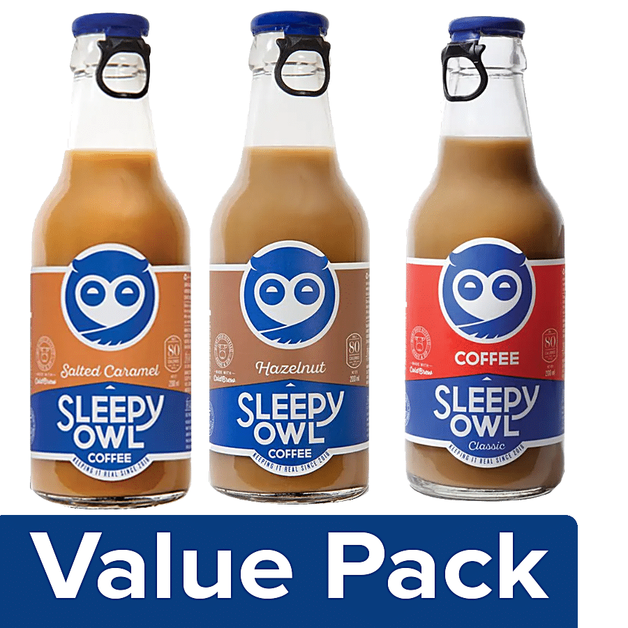 Sleepy Owl ColdBrew Coffee Classic +ColdCoffee Salted Caramel +Hazelnut Coffee (200ml each)