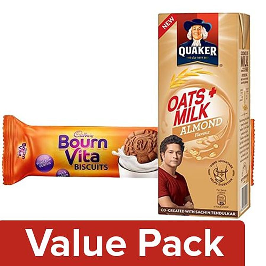 bb Combo Quaker Oats+Milk Almond Flavor 180ml + Bournvita ProHealth Chocolate Cookie 120G