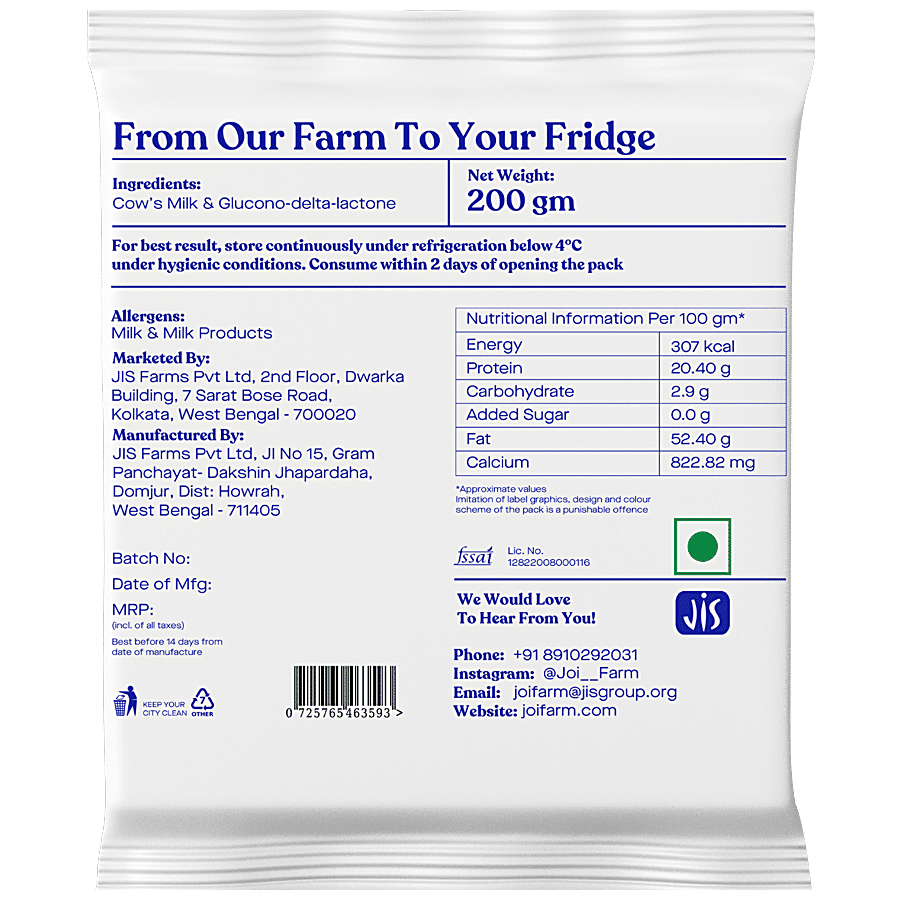 JOI Farm Creamy Paneer Block - 40g Protein