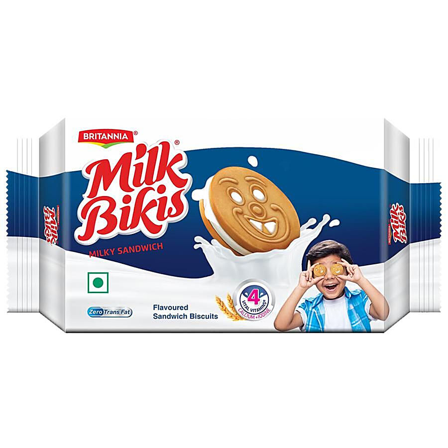 Britannia Milk Bikis Milk Cream Biscuits 200 g + Treat Croissant - Vanilla Creme 45 g